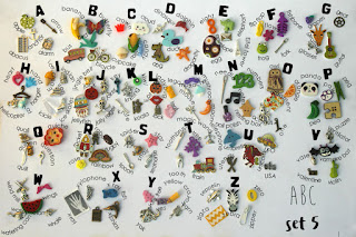 Language objects trinkets for ABC I spy bag, Alphabet I spy bottle