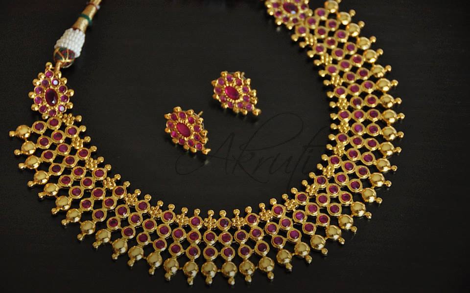 Jewellery Designs Designer Gold Ruby Necklace Set