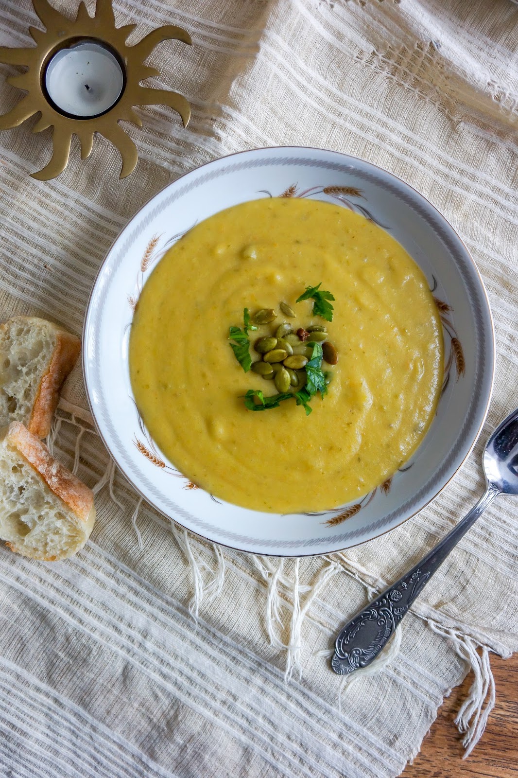 Acorn squash and zucchini soup with coconut milk