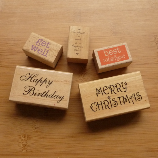 Selection of wooden rubber stamps for stamping paper craft