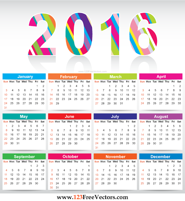 2016 Colorful Printable Calendar, 2016 Colorful Calendar