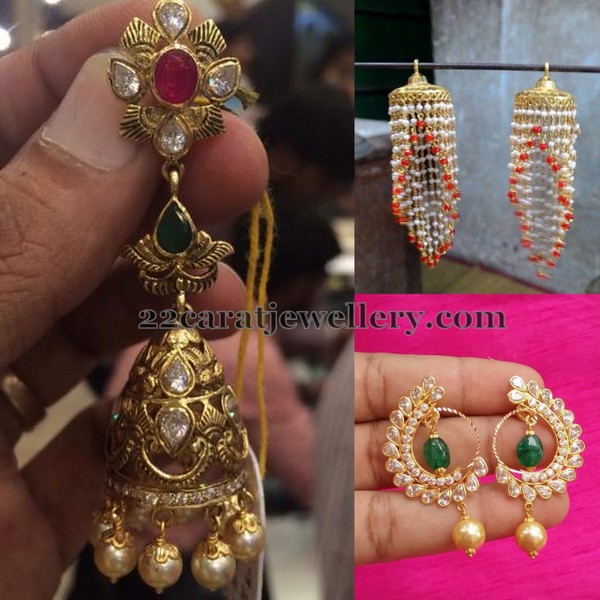 Light Weight Earrings with Drops Jewellery Designs