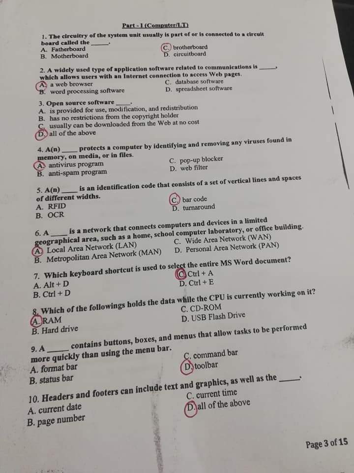 KNOWLEDGE FOR ALL MCQs, QUESTION PAPER OF ECT (EARLY CHILDHOOD TEACHER