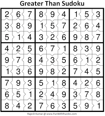 Answer of Greater Than Sudoku Puzzle (Fun With Sudoku #371)