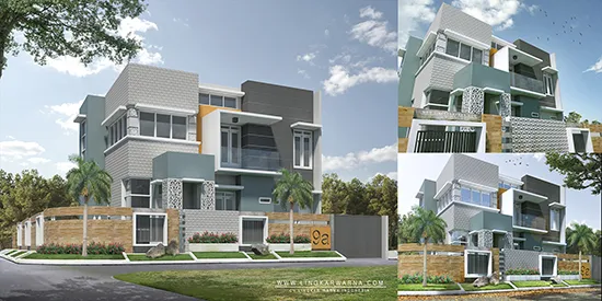 Lingkar Warna Desain Rumah Sudut Minimalis Ukuran 14x18 Meter 5