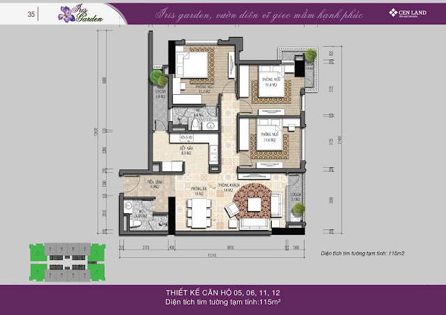 Thiết kế căn hộ 110m2 thông thủy Thiết kế căn hộ 110m2 thông thủy