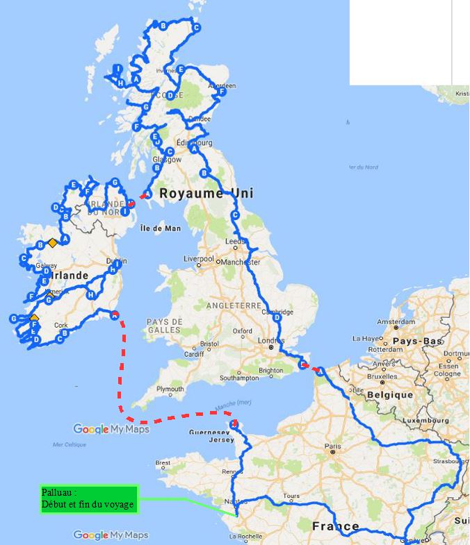 Voyage CC 2017 IrlandeEcosseAngleterre Notre parcours 2017