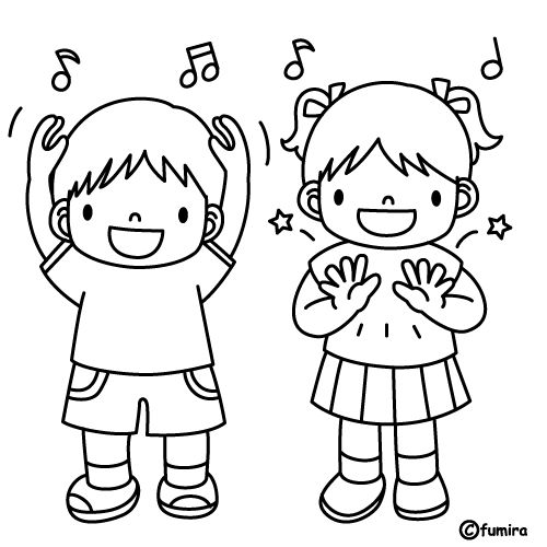 Niños felices cantando para colorear