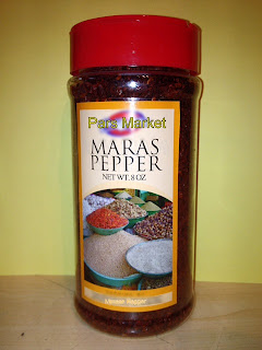   Maras (Marash) pepper adds wonderful flavor to food, a fruity kind of heat that goes with almost every savory dish...   Marash Pepper has perfectly balanced heat and amazing flavor, sweet and rich and almost smoky. This Turkish crushed chili has an ancho-like flavor with a little more heat and tartness. It's chunkier than paprika, so the flavor pops more. Use it in the oil for roasted potatoes, on baked winter squash, in the batter for corn bread or dough for cheese wafers, in the dry rub for cured duck legs; as a substitute for cayenne or hot red pepper flakes.