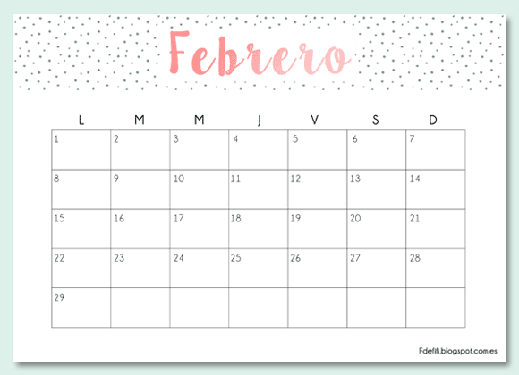 Imprimible gratuito: calendario para febrero 2016