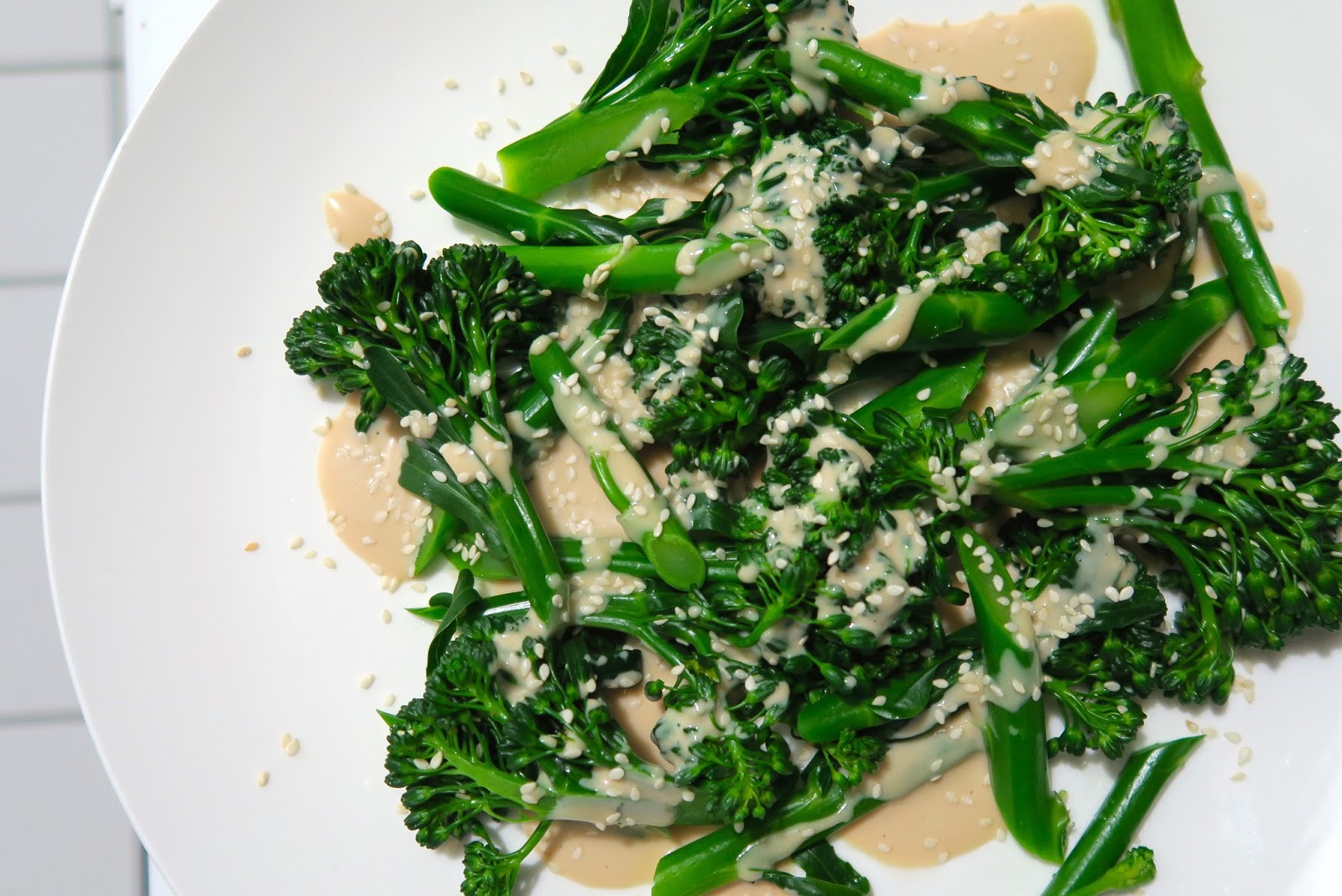 salt sugar & i broccolini with sweet tahini dressing a taste of faux