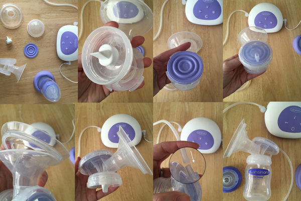 Lansinoh single electric breastpump parts and instruction pictures