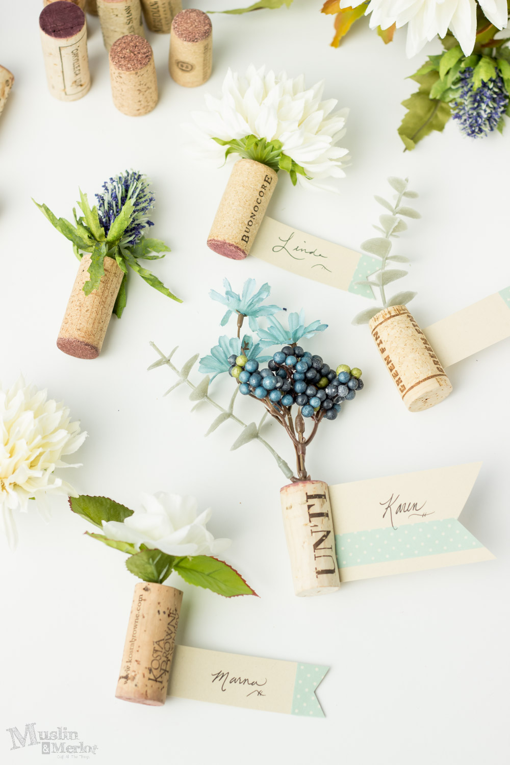 Wine Cork Place Cards Muslin and Merlot