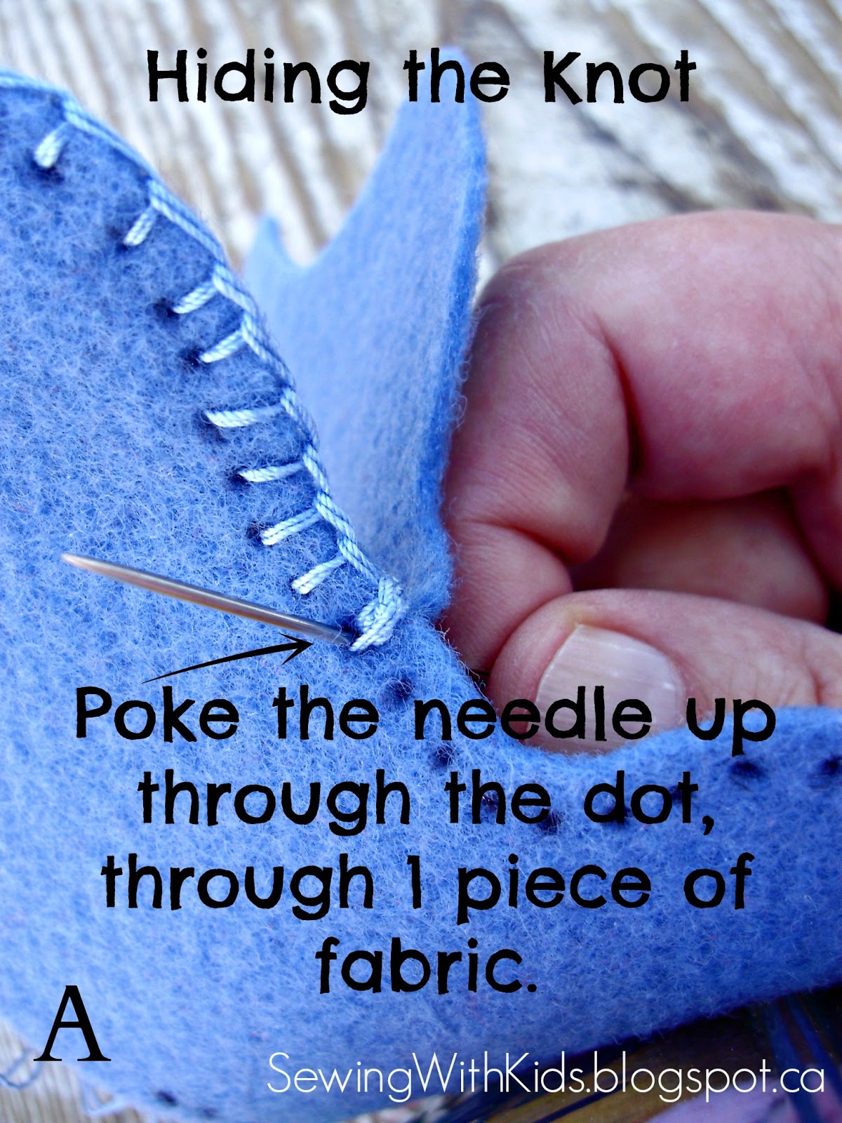 Sewing with Kids Howto Add New Thread to the Blanket Stitch, for Kids