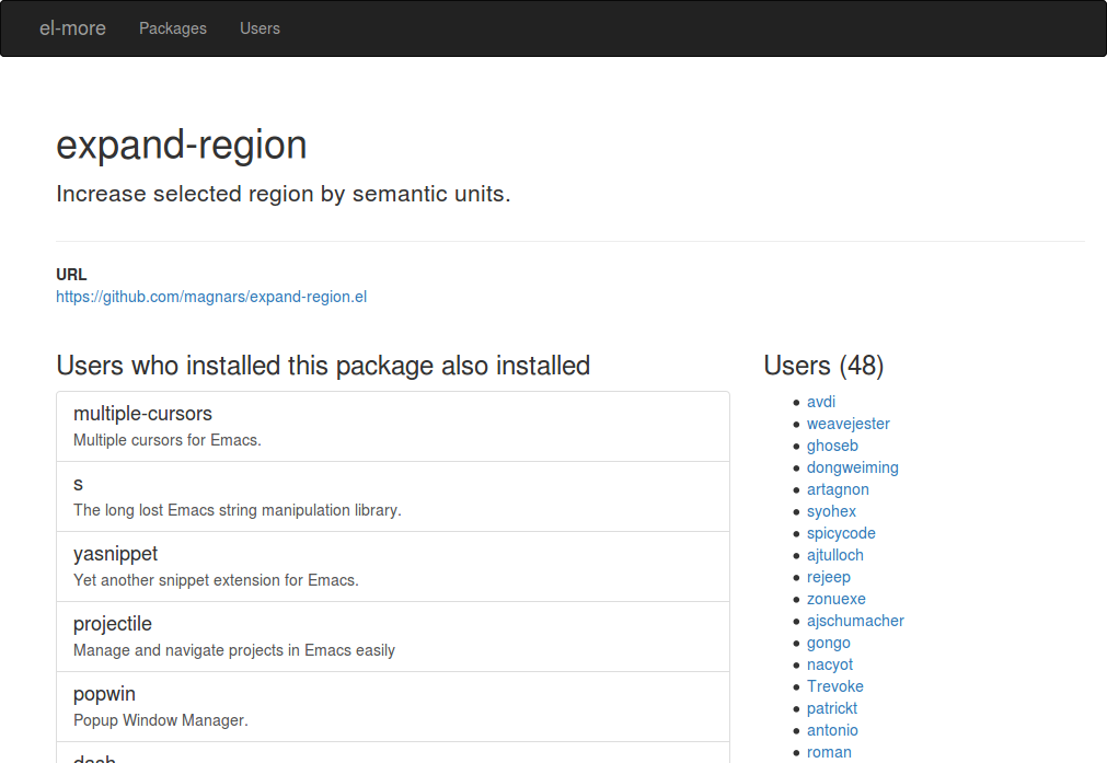 入口と出口 「このEmacs Lispを使っている人はこんなEmacs Lispも使っています」がわかるwebサービス、elmoreを作っています
