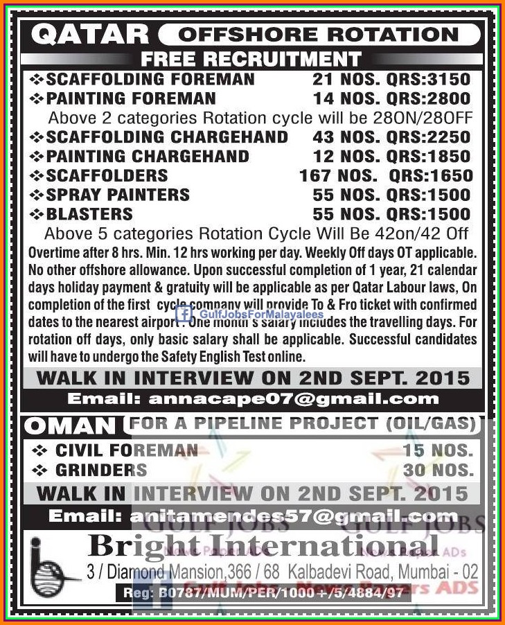 Free jobs Recruitment for Offshore jobs for Qatar Gulf Jobs for