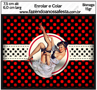 Etiquetas de Pin Up en Negro con Lunares Rojos para imprimir gratis.