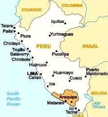 Arequipa dentro del Mapa del Perú Dibujo del departamento de Arequipa dentro del Mapa del Perú