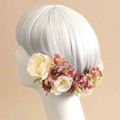オールドローズのヘアピックセット（パープル）＿ウェディングヘッドドレス・花髪飾りairaka