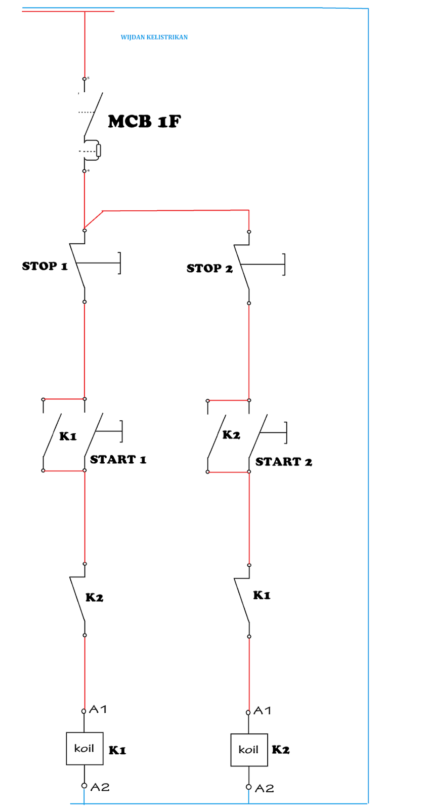 √ Rangkaian Sistem kontrol Motor listrik 3 fasa hidup dan mati