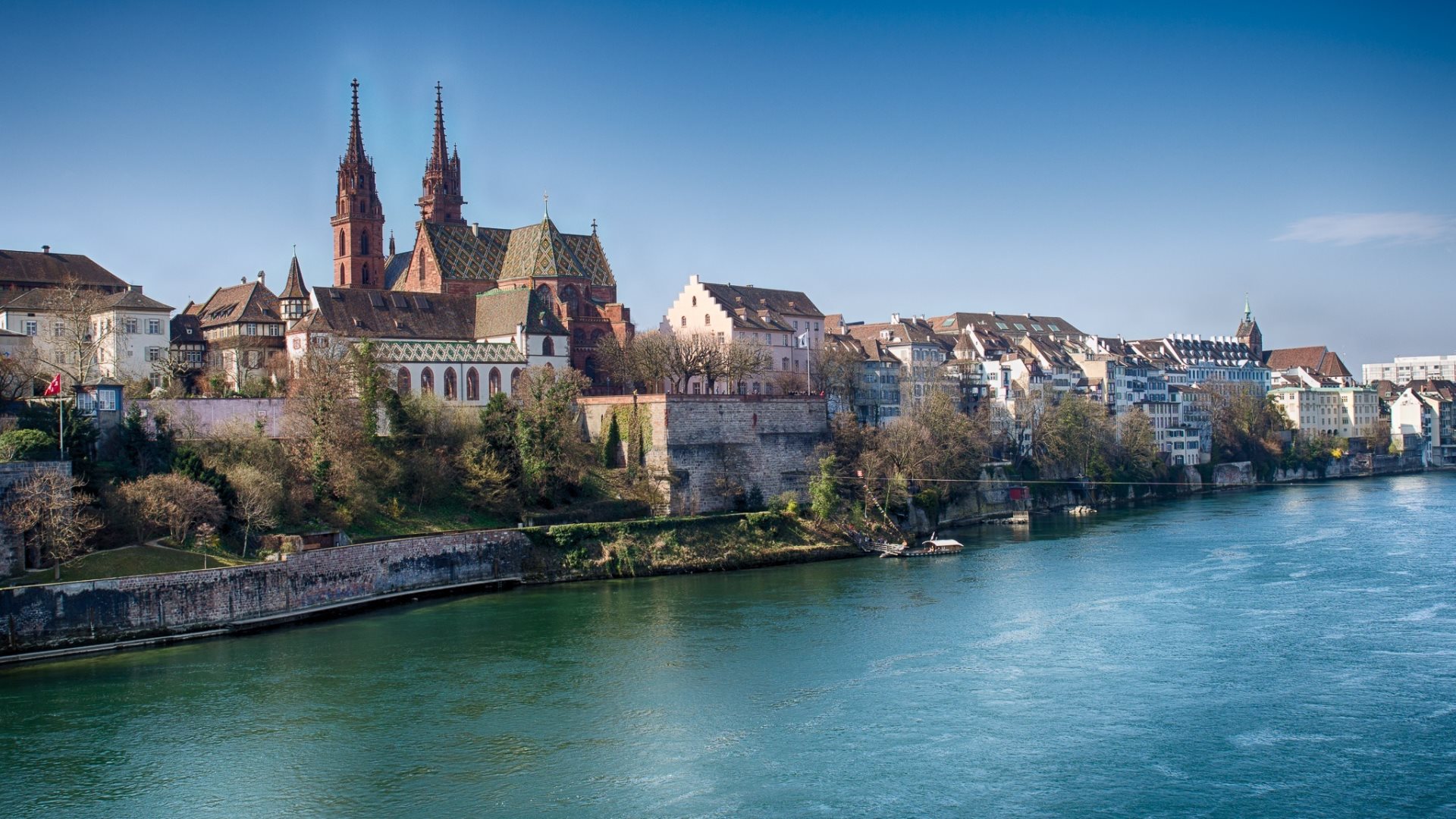Rhine and Buildings Architecture in Basel  HD Wallpapers · 4K