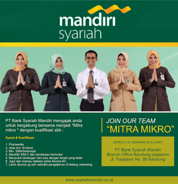 Lowongan Kerja Bank Mandiri Syariah Bandung Februari 2018