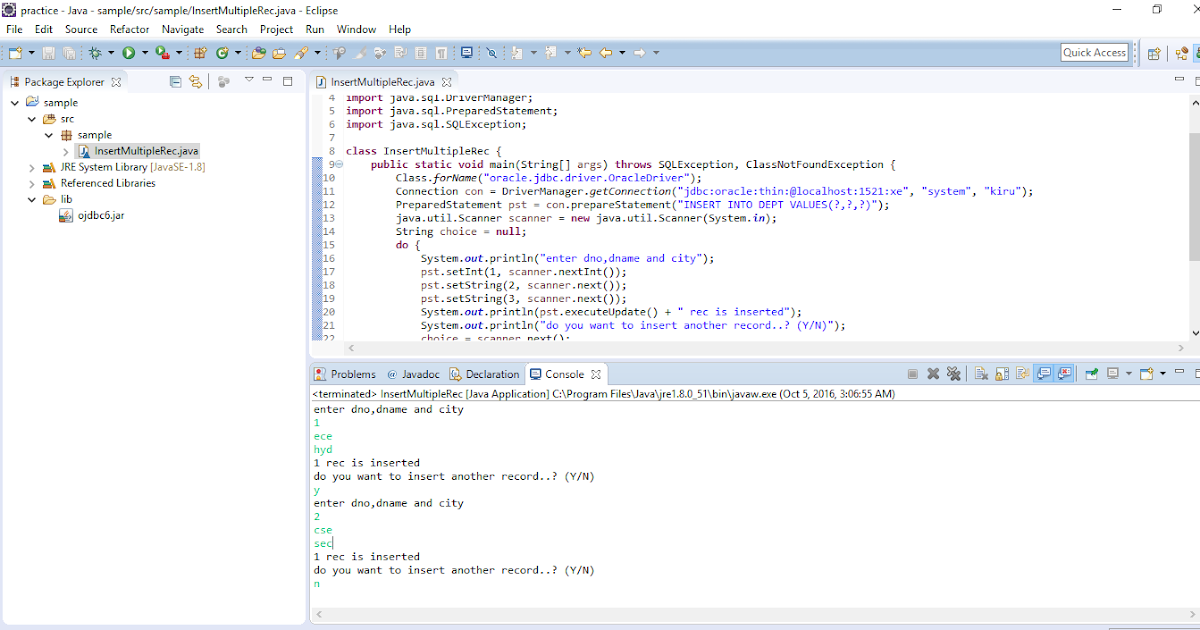 Java Program to insert Mutiple Records in a Database Here Is The Source
