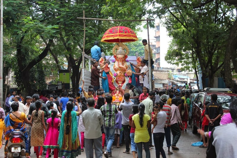 A big Ganesha idol Visarjan procession at Mumbai