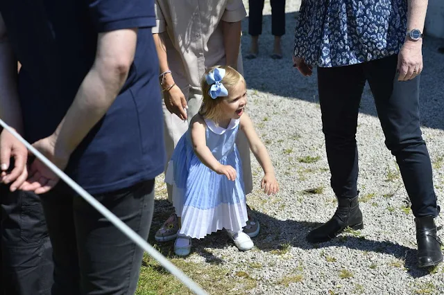 Princess Leonore, Princess Madeleine, Christopher O'Neill  is seen visiting the stables  in Gotland, Sweden. Duchess Leonore Livly Dress