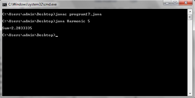 Java program to find sum of harmonic series 1 + 1/2 + 1/3 + 1/4 + 1/5 +......+ 1/n
