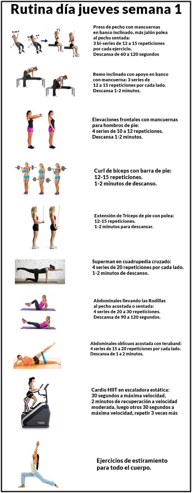 Rutina Gimnasio 6 Dias Rutina de ejercicios en el gimnasio para mujeres para quemar grasa,  tonificar y ganar masa muscular