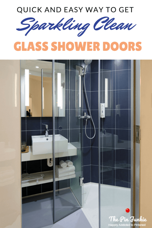 Quick and easy way to clean glass shower doors. Cleans hard water and scum build up and gets them sparkling clean in minutes!