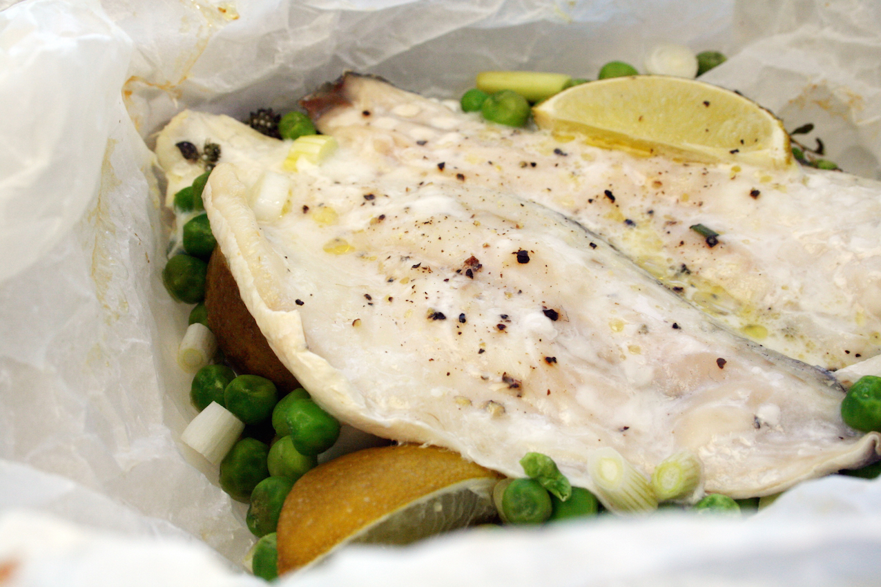 Belleau Kitchen: steamed sea bream with peas, lemon thyme and lime