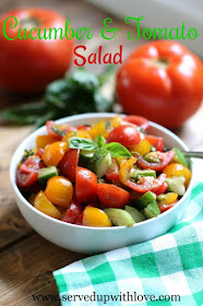 Marinated Cucumber & Tomato Salad recipe from Served Up With Love. Packed with garden fresh veggies that pack a wow with flavor