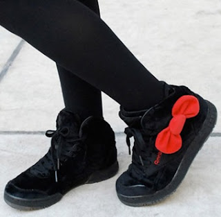 Hello Kitty black plush Sneakers with red bow