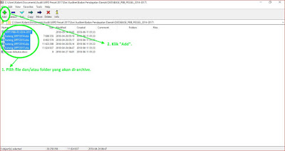 Tampilan 7-Zip File Manager saat memilih file dan folder yang akan di-archive