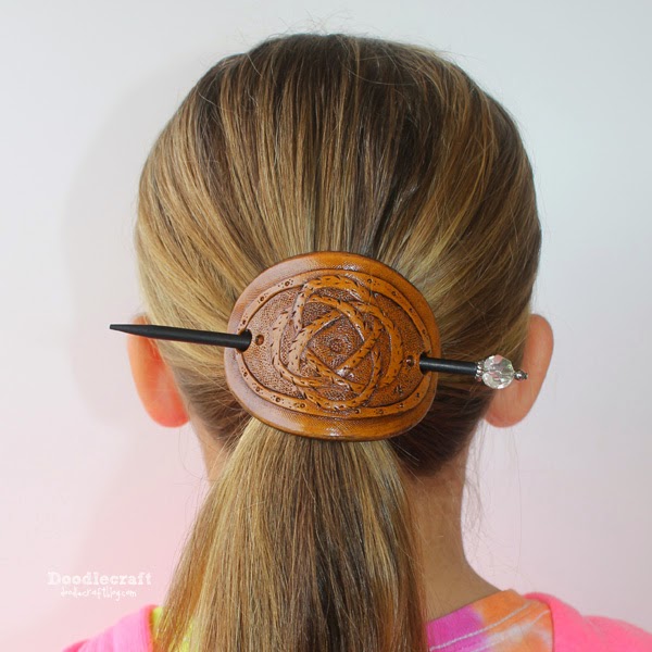 Doodlecraft Leather Carved Stick Barrette!
