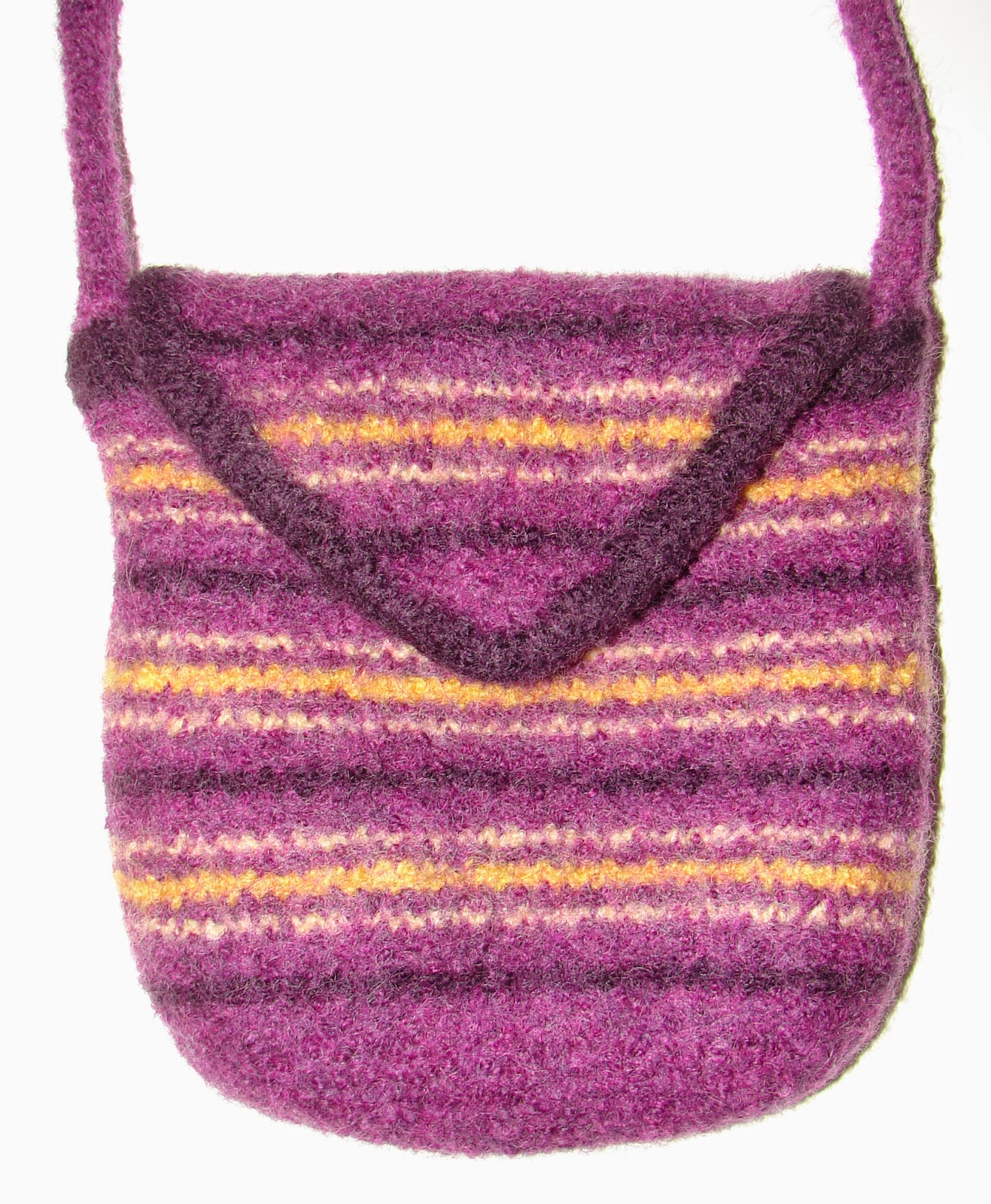 purse, bag, knitted, knit, felted, felt, striped, purple, yellow