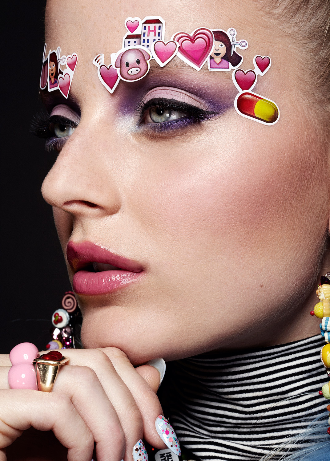 Emoji Girl Emoticon Stickers Beauty Editorial Shoot with Model Emily Steel