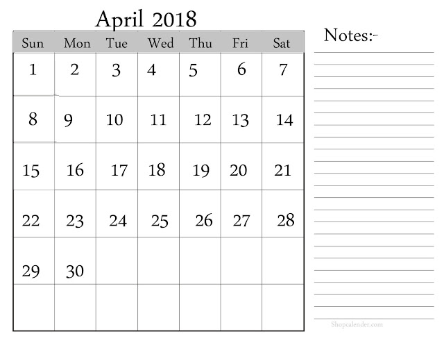 April 2018 Printable Calendar Templates