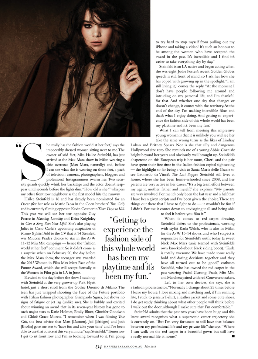 Hailee Steinfeld in Harper's Bazaar Australia May 2013 By Giampaolo Sgura