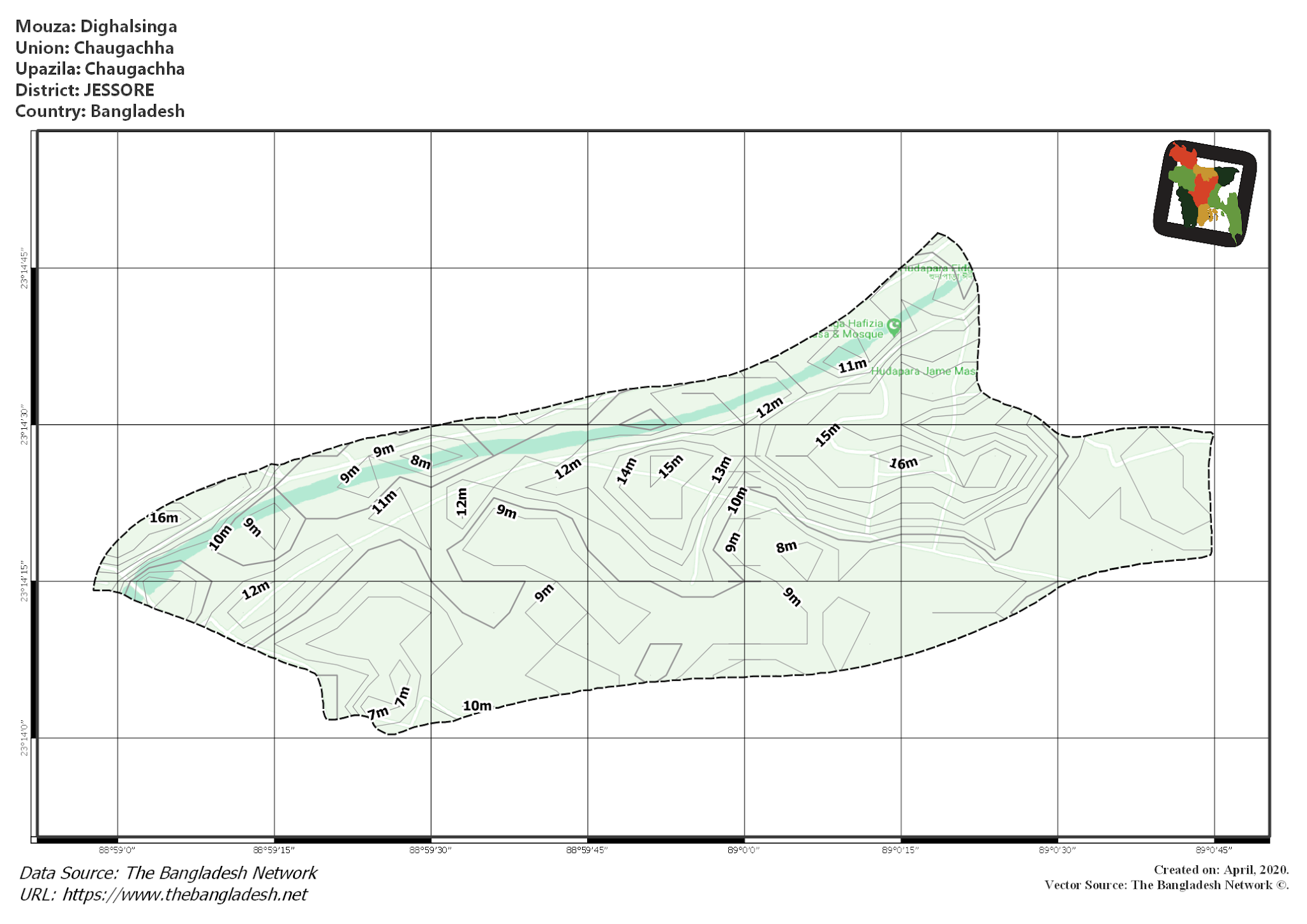 Map of Dighalsinga Mouza of Chaugachha Upazila, JESSORE, Bangladesh.