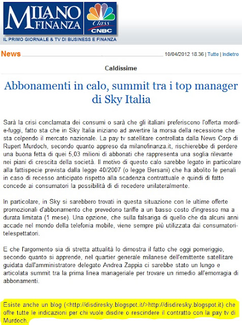 MODULO DISDETTA SKY DECRETO BERSANI SCARICARE