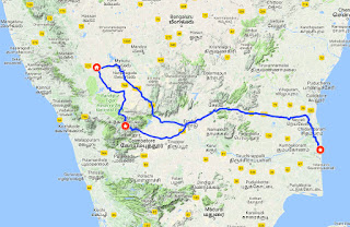 Map of South India showing the route we travelled