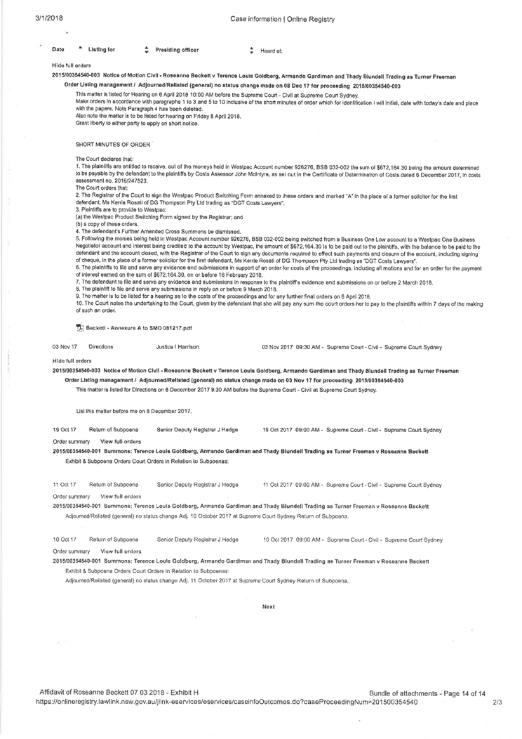 Sworn affidavit of Roseanne Beckett, 7 March 2018