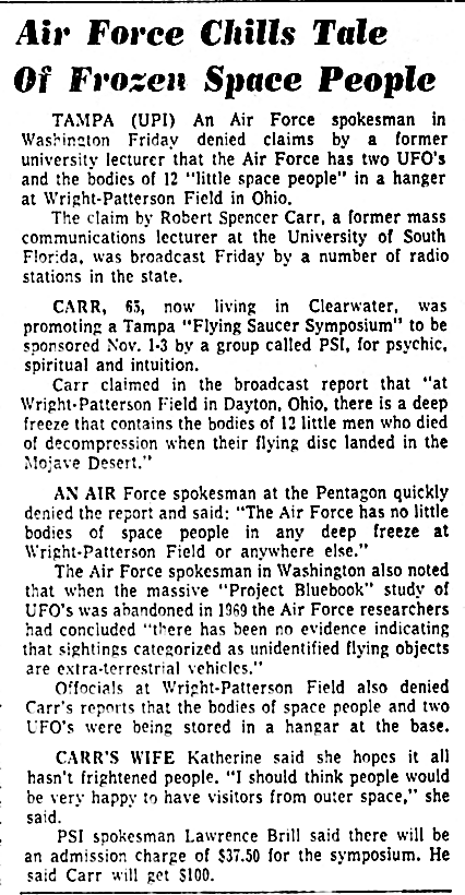 Air Force Chills Tale of Frozen Space People - The Orlando Sentinel 10-12-1974 Air Force Chills Tale of Frozen Space People - The Orlando Sentinel 10-12-1974