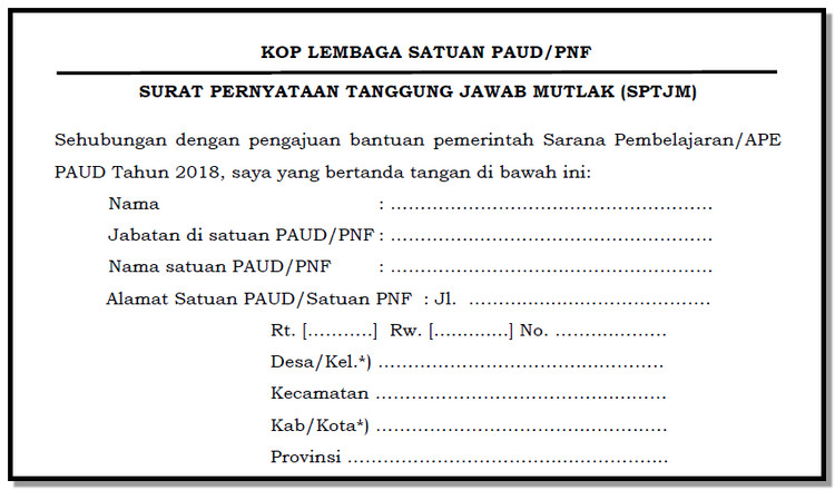 22+ Contoh surat pernyataan tanggung jawab mutlak sptjm terbaru yang baik