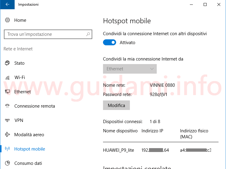 Condividere connessione via WiFi su Windows 10 Guidami.info