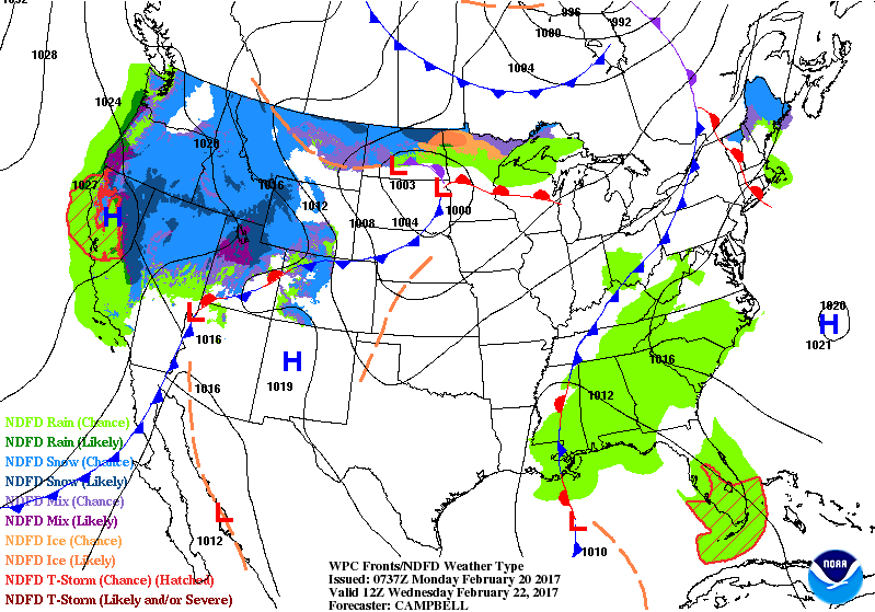 National Surface Map for Wednesday Feb 22nd at 7 am National Surface Map for Wednesday Feb 22nd at 7 am