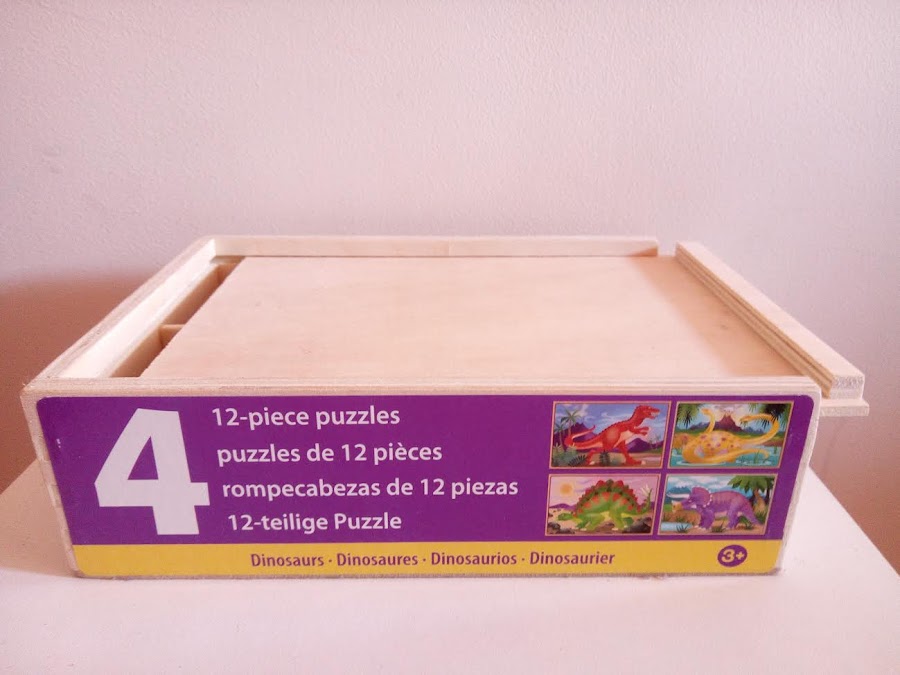 4 puzles de madera de 12 piezas de dinosaurios
